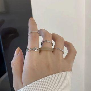 Set Of 5: Alloy Ring (various Designs) Set Of 5 - 15 - J0183 - Silver - One Size