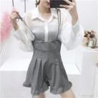 Set: Sheer Blouse + Ruffle Hem Playsuit