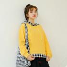 Mock Two-piece Gingham Paneled Hoodie Yellow - One Size