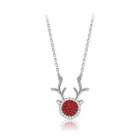 925 Sterling Silver Fashion Simple Deer Red Cubic Zircon Necklace Silver - One Size
