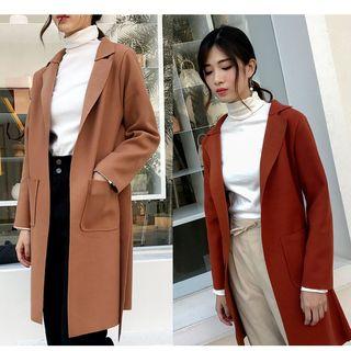 Open-front Tie-waist Long Knit Jacket