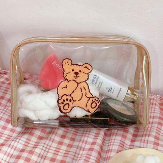 Bear Print Transparent Makeup Pouch Bear - Light Brown - L