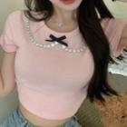 Short-sleeve Bow Crop T-shirt
