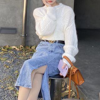 Plain Sweater / Denim Skirt / Set