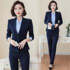 Tie-neck Shirt / Blazer / Straight Leg Pants / Double-breasted Vest / Pencil Skirt