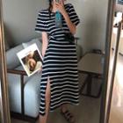 Striped Slit Midi T-shirt Dress