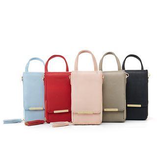 Faux Leather Plain Fringe Crossbody Mobile Pouch