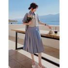Short-sleeve Henley Mock Two-piece Midi Shirt Dress