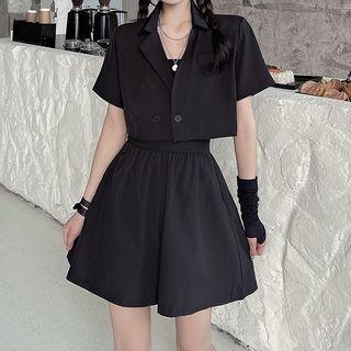 Short-sleeve Double-breasted Blazer / Strapless Romper