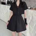 Short-sleeve Double-breasted Blazer / Strapless Romper
