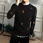 Parrot Embroidered Round Neck Sweater