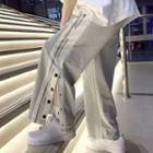 High-waist Lettering Single-breasted Wide-leg Pants