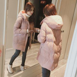 Hooded Plain Zip Padded Coat
