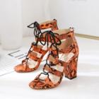 Snake Print Lace-up Chunky Heel Sandals