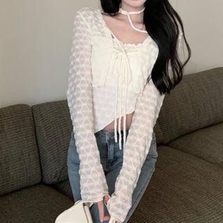 Set: Cropped Cardigan + Asymmetrical Camisole Top Almond - One Size