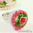 Sweet Pink Rose Violet Mini Cupcake Silver Ring