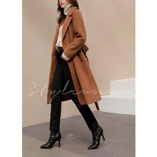 Double-breasted Raglan Coat With Sash Camel - One Size