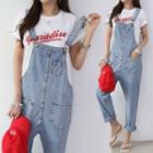 Pocket-front Denim Overall Pants Blue - One Size