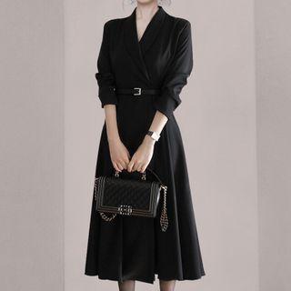 Long-sleeve Plain Midi Coat Dress