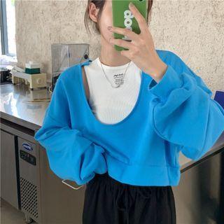 Long-sleeve Plain Cropped Sweatshirt / Lettering Tank Top (various Designs)