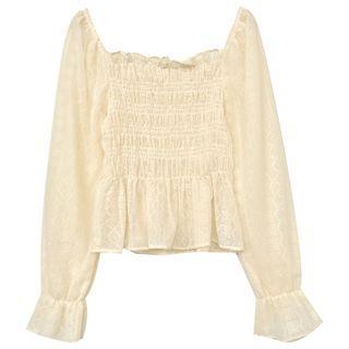 Bell-sleeve Blouse Beige - One Size