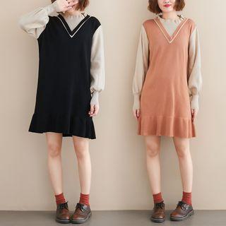 Panel Semi High-neck Knit Dress