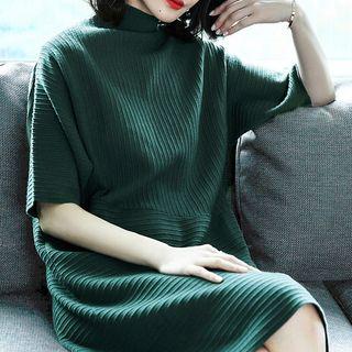 Mock Neck Elbow-sleeve Knit Dress