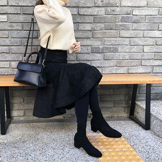 Flounced Faux-suede Skirt