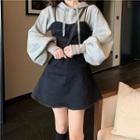 Plain Crewneck Loose-fit Puff-sleeve Hoodie / Plain V-neck Slim-fit Sleeveless Dress