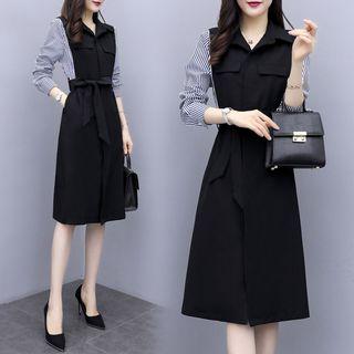 Mock Two-piece Striped Long-sleeve A-line Dress