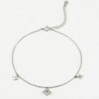 925 Sterling Silver Rhinestone Anklet 925 Silver - Silver - One Size