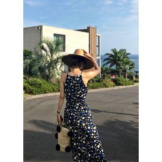 Halter-neck Pattern Midi Dress