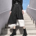 High Waist Layered Two Tone A-line Skirt Black - One Size