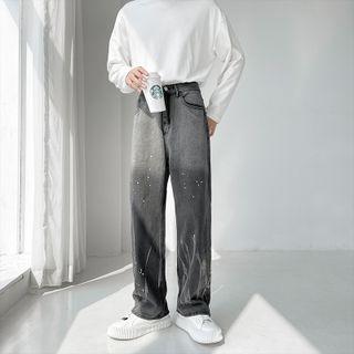 Splatter Print Gradient Straight Leg Jeans