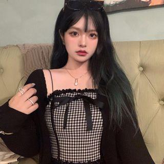 Gingham Camisole Top / Cardigan