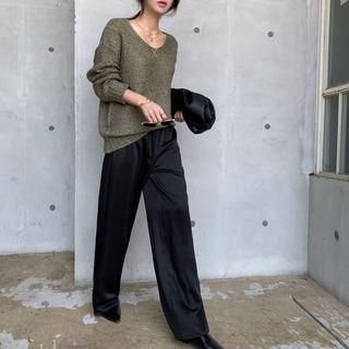 V-neck M Lange Sweater Khaki - One Size