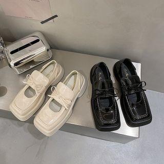 Square-toe Bow Detail Platform Block Heel Loafers
