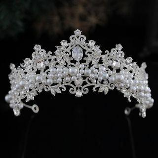 Faux Pearl Rhinestone Wedding Tiara Silver - One Size