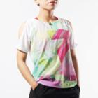 Cutout Shoulder Printed Mesh Short-sleeve T-shirt