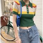 Short-sleeve Stripe Cropped Knit Top