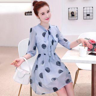 3/4-sleeve Polka Dot Chiffon A-line Dress