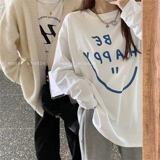Smiley Face Long-sleeve Shirt White - One Size