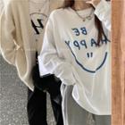 Smiley Face Long-sleeve Shirt White - One Size