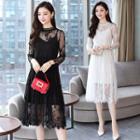 Set: Long Sleeve Lace Dress + Spaghetti-strap Slipdress