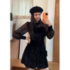 Tulle-yoke Velvet Minidress Black - One Size