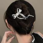Bow Faux Pearl Alloy Hair Clamp Silver - One Size