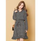 Tie-waist Pattern A-line Dress
