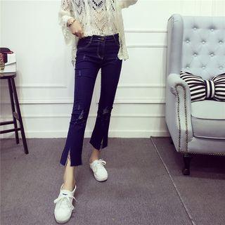 Distressed Cropped Boot-cut Jeans