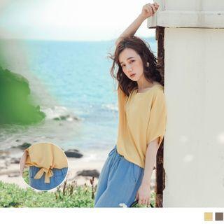 Tie-back V-neck Short-sleeve Chiffon Top