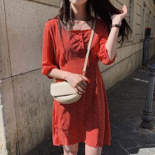 Floral Print 3/4-sleeve A-line Mini Chiffon Dress